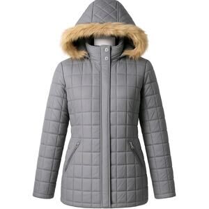 Totes Puffer Coat Weather Stoppers Women M Gray Faux Fur Hood Parka Jacket
